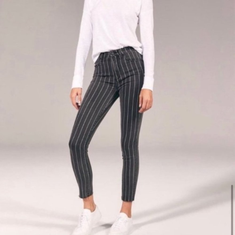 Pinstripe High Rise Super Skinny Ankle Jeans